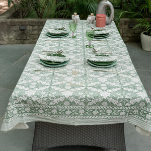 Nappe imprimée de bloc de main indien, nappes imprimées de bloc bleu, nappe de toile bleue de rectangle de longueur de plancher, couverture bleue - Product Image 1