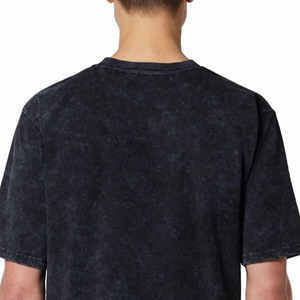 T-shirt décontracté noir uni à manches courtes et col rond pour homme, en jersey 100 % coton, coupe classique, design vierge, effet délavé à l'acide - Product Image 5