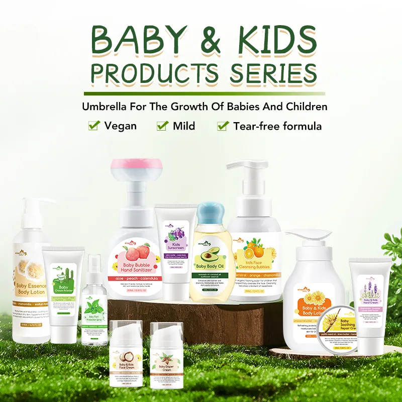 Private Label Oem/Odm Kids Baby Huidverzorgingsset Veganistische Biologische Baby Lotion Massage Olie Eczeem Crème Zonnebrandcrème Baby 'S Huidverzorgingsset