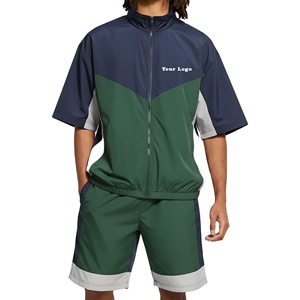 Nouvel ensemble streetwear 2026 : Survêtement tendance en nylon coupe-vent avec blocs de couleur et logo brodé personnalisé - Product Image 1