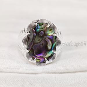 Anillo para hombre al por mayor, concha de abulón Natural, piedra preciosa, anillo de piedra natal, todos los tamaños, Joyería Árabe de aniversario, anillo de Plata de Ley 925 - Product Image 3