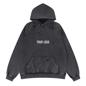 Sweat à capuche zippé pour homme de qualité supérieure, 100% coton molletonné, coupe-vent, effet vieilli, délavé à l'acide, style vintage, entièrement orné de strass - Product Image 3