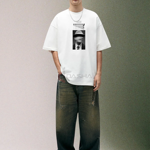 Venta al por mayor de los hombres de gran tamaño de la camiseta 100% de algodón de peso pesado diseñador de logotipo personalizado de impresión Streetwear Tee - Product Image 2