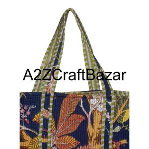 Bolsa de Playa Grande de Algodón Acolchado a Rayas Hecha a Mano para Mujer, Bolsa de Compras Bohemia India Ecológica con Estampado de Bloques - Product Image 6