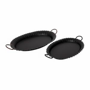 Plateau de service ovale galvanisé durable avec poignées, revêtement noir, compatible lave-vaisselle, idéal pour les mariages et les réceptions - Product Image 1