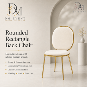 Chaise de salle à manger de mariage en acier inoxydable doré avec dossier carré arrondi et coussin blanc pour banquets d'hôtel - Vente en gros - Product Image 1