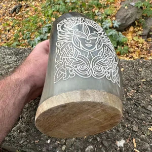 แก้วเบียร์แตรดื่มยุคกลางขนาดใหญ่พิเศษแก้วเบียร์พร้อมดีไซน์ไวกิ้งแท้แก้วมักลายกระทิงสำหรับทุ่งหญ้าและเบียร์ - Product Image 1