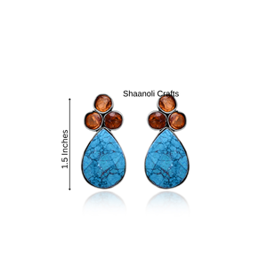 New Arrival German Silver Stone <b>Stud</b> <b>Blue</b> Gemstone <b>Earrings</b> Stylish Women & Girls Handmade Jewellery for Wedding Party Wear - Product Image 4