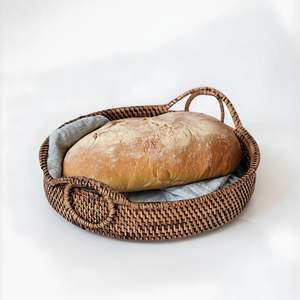Round Rattan <b>Bread</b> <b>Basket</b> Fruits <b>Basket</b> Woven Bowls Handmade Rattan <b>Bread</b> <b>Basket</b> for Serving - Product Image 1