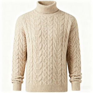 Suéter de Cuello Alto Acolchado para Hombre, Tejido Holgado, Otoño/Invierno, Lana/Poliéster, Tejido Sólido, Transpirable, Antiencogimiento - Product Image 6