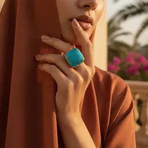 Bague statement pour homme en argent sterling 925 avec pierre turquoise, accessoire de bijouterie élégant - Product Image 1