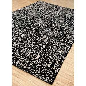 Tapis Imara en laine et viscose tufté à la main, gris et noir, motifs floraux rayés rectangulaires pour salon, tapis de chambre 3D Tuq-333 - Product Image 2