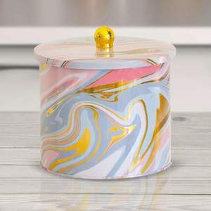 ที่จับกระปุกโลหะทรงกลมขนาด175x155มม. 3.5L และเนื้อหินอ่อนสีชมพูและสีทอง - Product Image 2