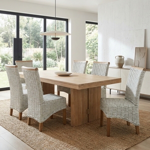 Chaise de salle à manger en rotin tressé blanc avec pieds en bois naturel, chaise d'appoint en rotin Kubu, décoration artistique pour l'aménagement extérieur de patio - Product Image 3