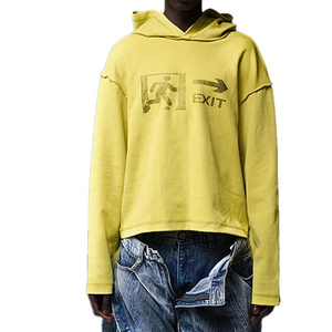 เสื้อฮู้ดของผู้ชายผ้าคอตตอนผ้าเฟรนช์เทอร์รี่เสื้อครอปสำหรับใส่แนวสตรีททรงหลวมประดับพลอยเทียมสำหรับใส่โลโก้ตามสั่ง - Product Image 2