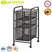 Chariot de rangement utilitaire moderne à 3 niveaux et 4 roues en métal thermolaqué pour la maison, le bureau, l'entrepôt, la chambre - Fabricant taïwanais