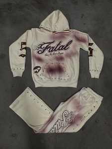 100% coton personnalisé en détresse broderie survêtement Vintage lavé soleil délavé à capuche ensemble pour hommes deux pièces poids lourd imprimé - Product Image 2