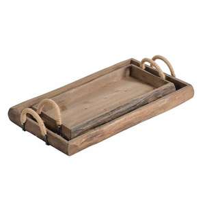 Ensemble de 2 plateaux de service en bois ustensiles de cuisine vaisselle utiliser des plateaux plateaux exclusifs et élégants nouvelle arrivée - Product Image 1