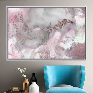 Pink & Gray Marble Canvas Art: Shimmery Alcohol Ink Glass Print,WHITE <b>FRAMED</b> CANVAS - Product Image 1