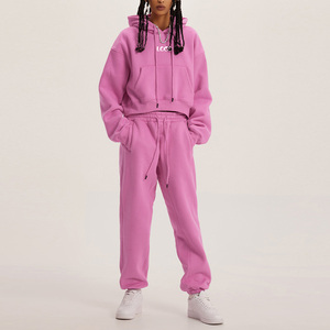 Survêtement unisexe Jogger uni 2 pièces ensemble pantalon ensemble Jogging survêtement vêtements de sport logo personnalisé 100% coton survêtement hommes femmes - Product Image 6