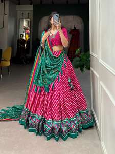 Tendance Tussar Soie Indien Traditionnel Lehenga Choli Nouveau Designer Dernier Designer Leheriya & Patola Imprimé Feuille Travail À Vendre - Product Image 2