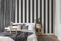 Papier peint rayé non tissé moderne fabriqué en Allemagne - Noir et blanc - 10,05 x 0,53 m - Très résistant à l'eau - Salon - Cuisine