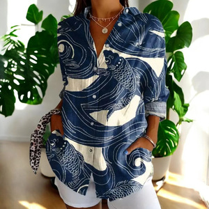 2025 estate nuovi arrivi camicie da <span class=keywords><strong>donna</strong></span> a maniche lunghe, camicie alla moda lunghe con fantasie stampate in 3D - Product Image 1