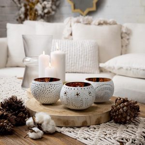 Cuenco de cáscara de coco tallado portavelas color blanco soporte de Coco para velas candelita - Product Image 5