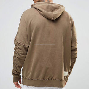 Sweat à capuche marron déchiré vintage exclusif pour hommes Collection personnalisée Doublure en satin French Terry 460 Gsm brodé pour l'hiver - Product Image 2