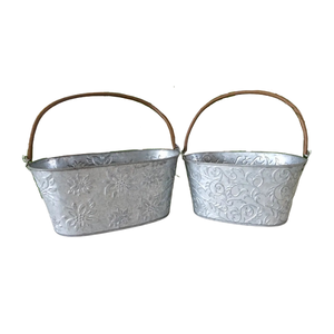 Bañera de maceta galvanizada de hierro y metal con mango lateral de metal Jardín de flores en relieve Maceta galvanizada Maceta decorativa - Product Image 2