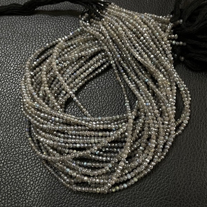 Perles en forme de rondelle à facettes en labradorite perles flash multicolores arc-en-ciel noir en gros - Product Image 2