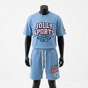 Conjunto de Camiseta y Pantalones Cortos Deportivos para Hombre, de Algodón Jersey 200 GSM, Color Azul Cielo, Tela Suave y Transpirable, con Logotipo Personalizado - Product Image 1