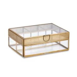 Caja de Joyería Rectangular Hecha a Mano de Latón y Vidrio con Divisiones Metálicas para Almacenamiento y Regalos - Product Image 1
