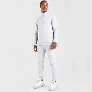 Sweat-shirt à capuche et à col zippé en molleton épais imprimé solide et écologique pour hommes, deux pièces avec logo personnalisé - Product Image 4