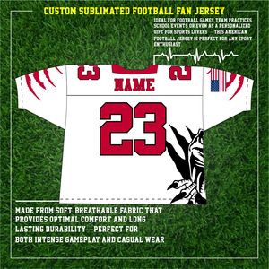 Maillot de football américain personnalisable, uniforme vierge respirant à manches courtes et design sublimé - Product Image 3