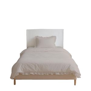 Parure de lit premium en polycoton rayé beige, 3 pièces (housse de couette, drap-housse, taie d'oreiller) avec volants géométriques simples - Product Image 1