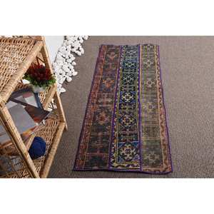 Vintage 1.9 X 4.9ft vert et bleu turc laine tapis Patchwork plat tissage pour salon décor Latex soutenu - Product Image 3