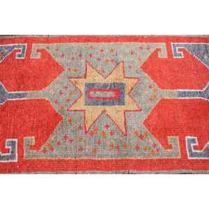 3.2x9.9 ft Rug, Vintage Turkish <b>Runner</b> Rug, <b>Red</b> Herki Wool Rug - Product Image 4