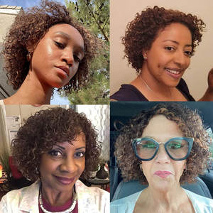 Perruque cheveux humains courts et bouclés pour femmes Perruque de couleur brésilienne brun ombré avec frange Perruque naturelle sans colle avec devant en dentelle - Product Image 5