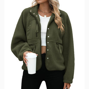 Nuevo diseño de mujer Sherpa Full Zip Fleece Jacket Coat Sportswear Custom outdoor jacket Warm Polyester Sherpa Fur Zip Up Hoodie - Product Image 1