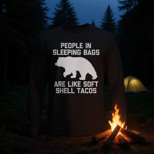 Les gens dans les sacs de couchage sont comme des tacos à la coquille molle, t-shirt à manches longues, vêtements de camping - Product Image 1