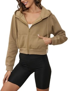 Sweat-shirt à capuche court à fermeture éclair pour femmes 90s Top à capuche à manches longues et cordon de serrage avec poches - Product Image 6