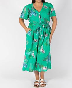 Half-Sleeve Casual Floral Printed Viscose Tea-Length A-Line Dress Soft Comfortable Summer Autumn Evening Sexy Vintage Style - Product Image 5