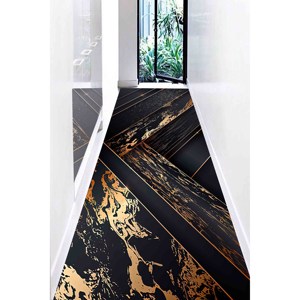 Tapis abstrait noir et or : Décoration de bureau moderne, avec tapis à poils doux - Product Image 5
