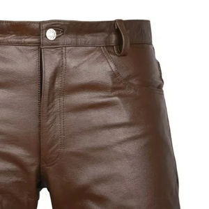 Premium Quality <b>Men's</b> Casual <b>Shorts</b> Real Sheep Skin Soft Front <b>Zip</b> Leather High Quality Plus Size Solid Pattern - Product Image 4