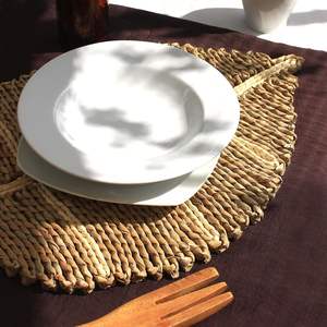 <b>White</b> Natural Corn Husk Leaf Shaped Woven Braided Non Slip <b>Placemat</b> - Product Image 1