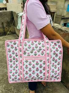 <b>Large</b> Cotton Quilted Zipper Tote <b>Bag</b> Travel Hand <b>Bag</b> For <b>Women</b> Shopping Tote <b>Bags</b> Handmade <b>Weekender</b> Overnight <b>Bags</b> Beach <b>Bag</b> - Product Image 4