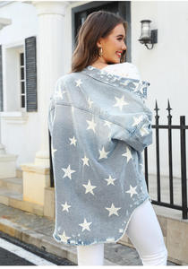 Chaqueta larga vaquera suelta de manga larga con estampado de estrellas de Otoño e Invierno para mujer de estilo europeo y americano para mujer - Product Image 6