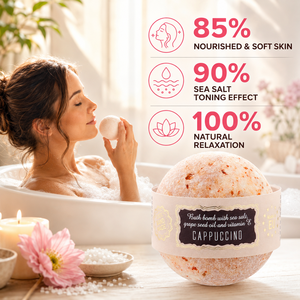 Bombe de bain parfumée au cappuccino, faite à la main, effervescente, avec huile de pépins de raisin, sel marin et vitamine E, soin hydratant pour la peau - Product Image 4