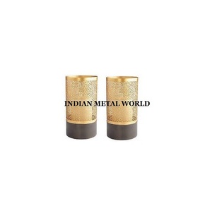 Designer Round Votive <b>Candle</b> Holder <b>Set</b> Of 2 Customized Size Metal Votive Holder From India - Product Image 1